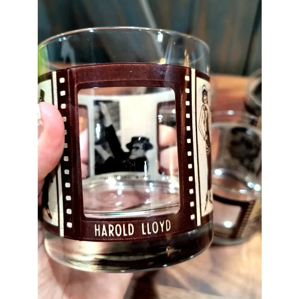 662. Vintage Roaring 20's Whiskey Tumbler Glasses Peekaboo Movie Stars